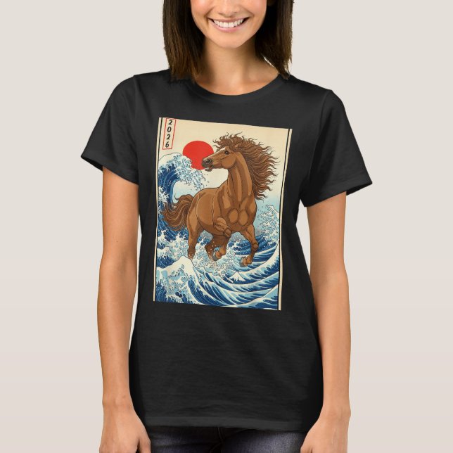 Camiseta 2026 Year Of The Horse Japanese Wave Art Lunar New (Anverso)