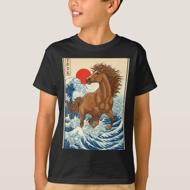 Camiseta 2026 Year Of The Horse Japanese Wave Art Lunar New (Anverso)