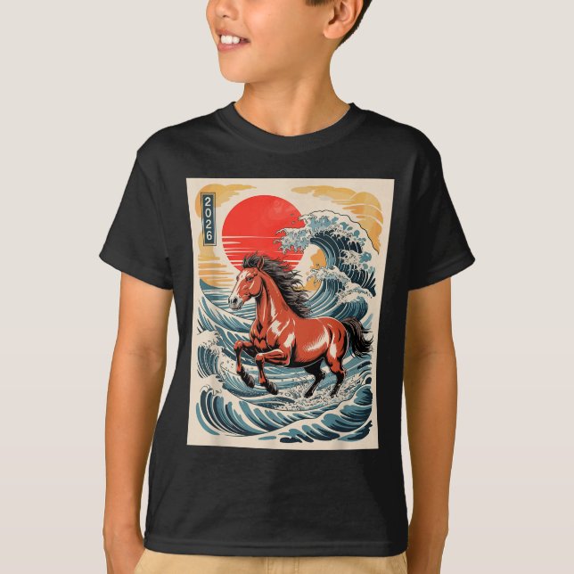 Camiseta 2026 Year Of The Horse Japanese Wave Art Lunar New (Anverso)
