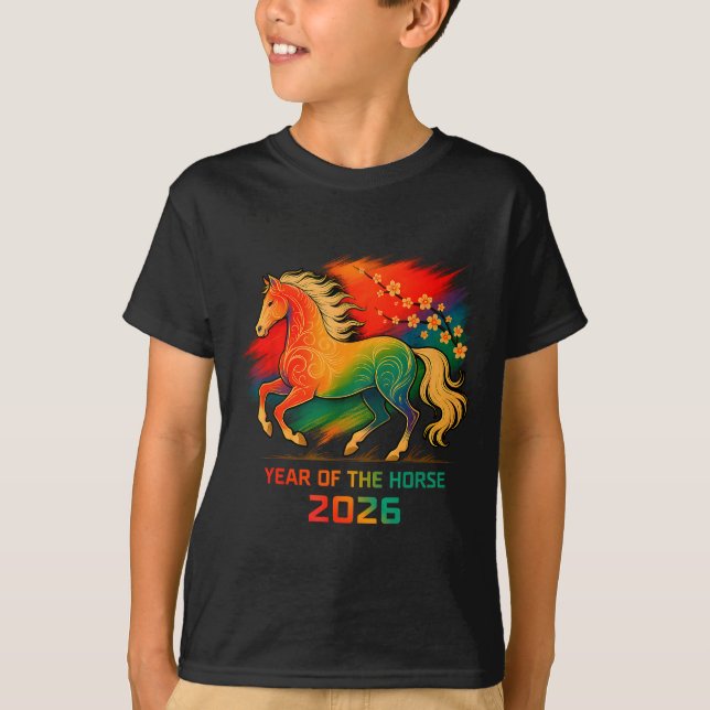 Camiseta 2026 Year Of The Horse Vibrant Zodiac Blossom Art  (Anverso)