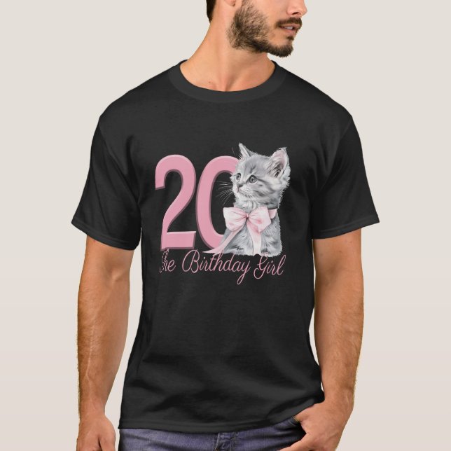 Camiseta 20.º Chica de cumpleaños Fiesta gato Kitten Coquet (Anverso)