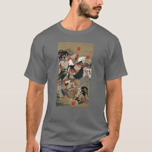 Camiseta 20. 群鶏図, multitud de gallos, Jakuchu del 若冲