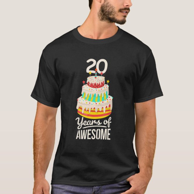 Camiseta 20 Años De Impresionante Graciosa Pastel De Cumple (Anverso)