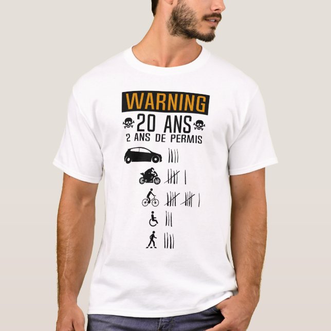 Camiseta 20 ans anniversaire permis conduire accident renve (Anverso)