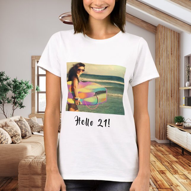 Camiseta 21ª foto de cumpleaños hola 21 chica ella (Subido por el creador)