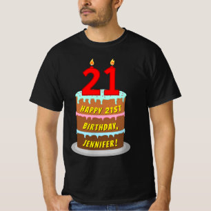 Camiseta 21º cumpleaños — Torta de diversión y velas, con n