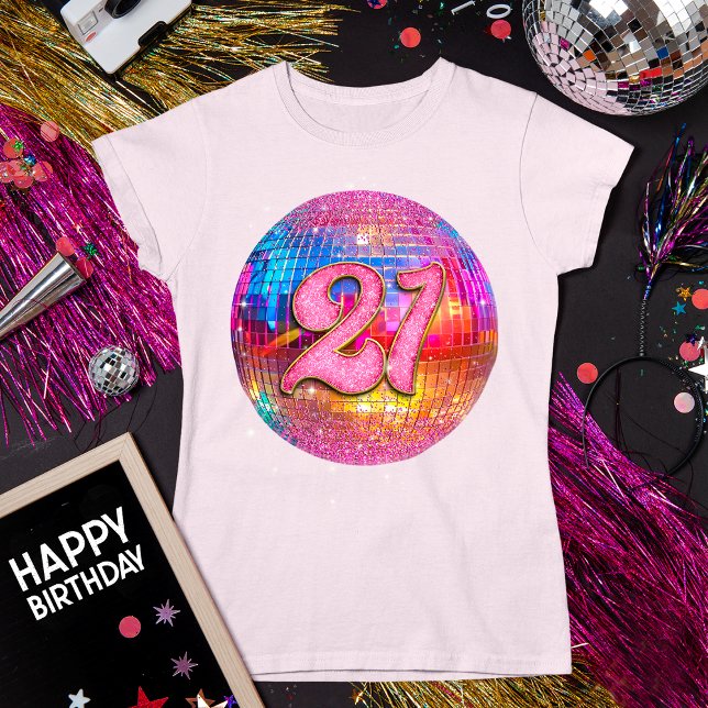 Camiseta 21.ª Fiesta de cumpleaños Purpurina rosado dorado  (Subido por el creador)