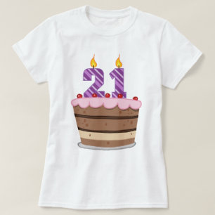 Camiseta 21 años en el pastel de cumpleaños