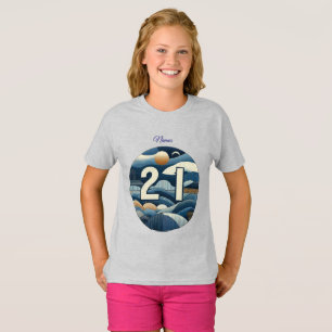 Camiseta 21 cumpleaños Almond flor crema azul