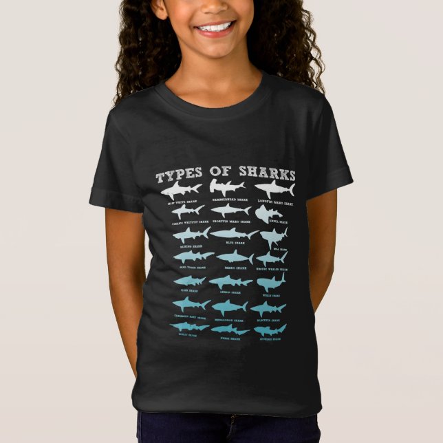 Camiseta 21 tipos de biología marina de tiburones (Anverso)