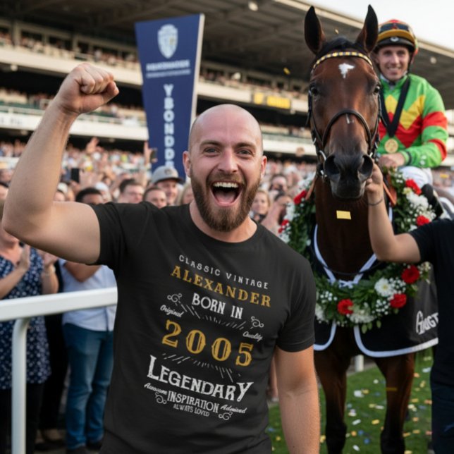 Camiseta 21er cumpleaños nacido en 2005 leyenda personaliza (2005 birthday t-shirt worn at the horse races.)