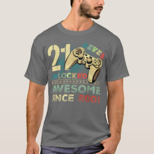 Camiseta 21st Birthday Gift Level 21 Unlocked Awesome 2001
