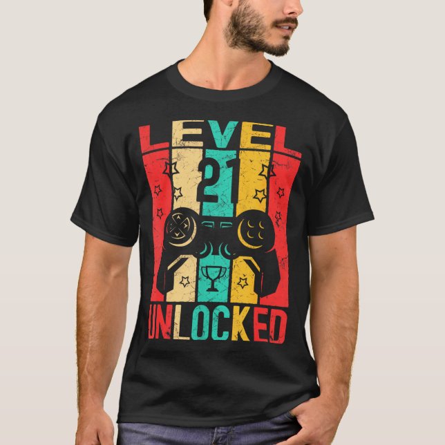 Camiseta 21st Birthday Level 21 Unlocked Gamer Funny Birthd (Anverso)