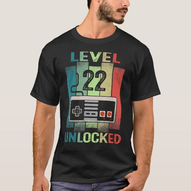Camiseta 22.º nivel de cumpleaños 22 videojugador desbloque (Anverso)