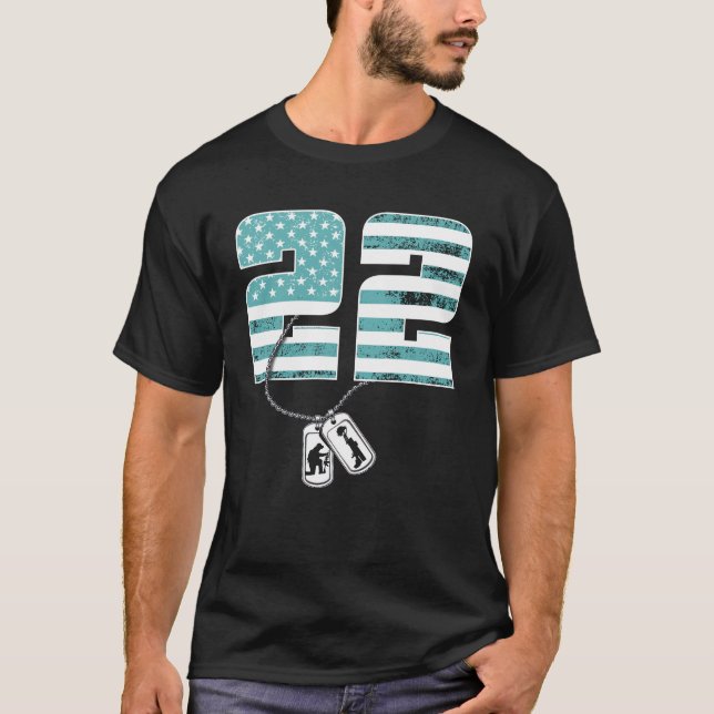 Camiseta 22 A Día Soldado Veterano Veterano PTSD Conciencia (Anverso)