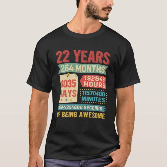 Camiseta 22 Años De Edad 22 Años Decoraciones De Cumpleaños (Anverso)