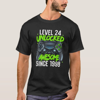 Camiseta 24.º Nivel De Juegos De Cumpleaños 24 Desbloqueado