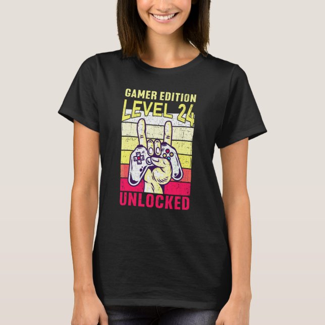 Camiseta 24th Birthday Video Gamer Edition Level 24 Unlocke (Anverso)