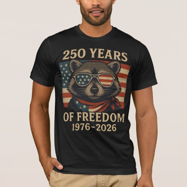Camiseta 250 Años De Libertad Raccoon Bandera USA Gafas De  (Anverso)