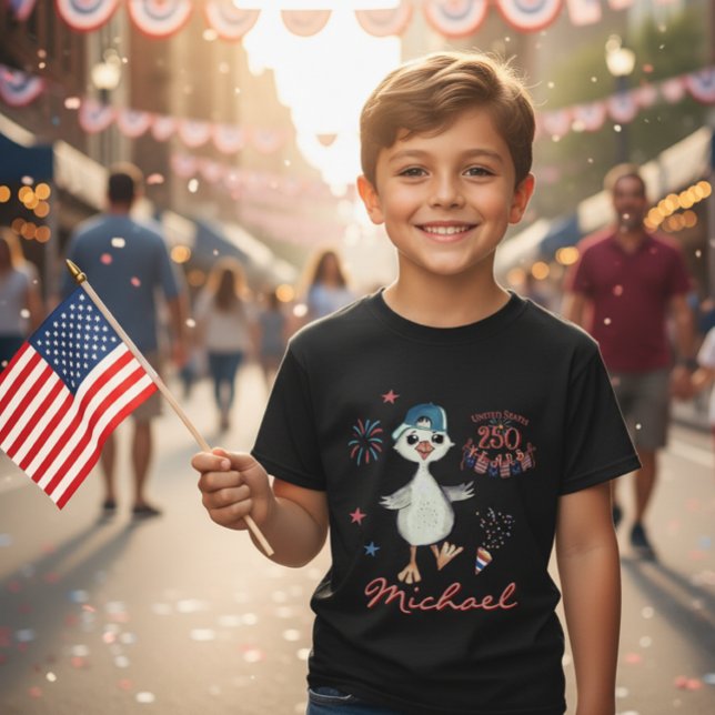 Camiseta 250 años de los niños patrióticos de burro (US 250th Birtday Kids Patriotic Silly Goose Boy's T-Shirt)