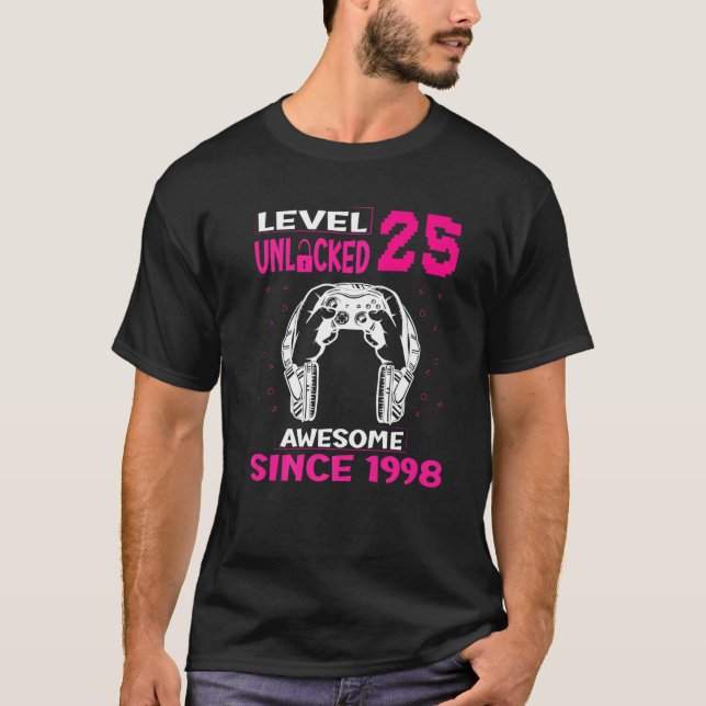 Camiseta 25.º nivel de juego de cumpleaños 25 desbloqueado  (Anverso)