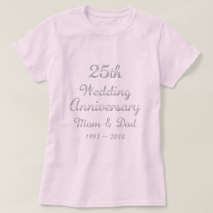 Camiseta 25° Aniversario Boda Padres Tipografía Plata