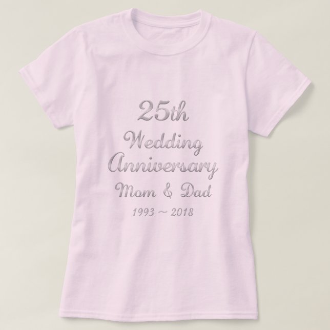 Camiseta 25 Aniversario Boda Padres Tipografía Plata (Diseño del anverso)