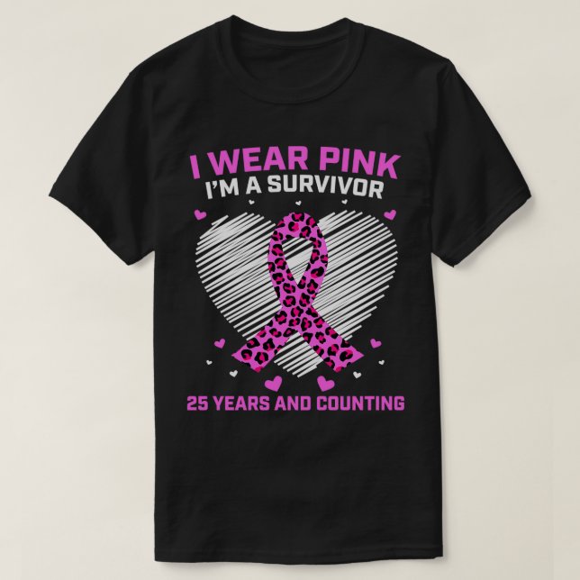 Camiseta 25 Years Cancer Free Pink Cheetah Breast Cancer Su (Diseño del anverso)