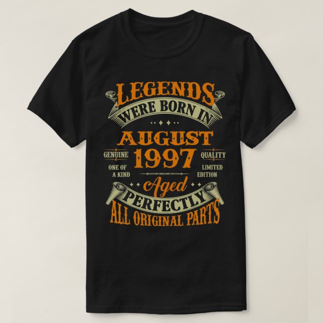 Camiseta 25th Birthday Gift Legends Born In August 1997 25  (Diseño del anverso)
