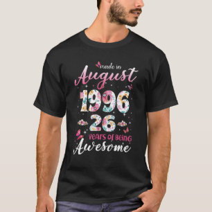 Camiseta 26 Años Hecho En Agosto De 1996 26ª Mujer