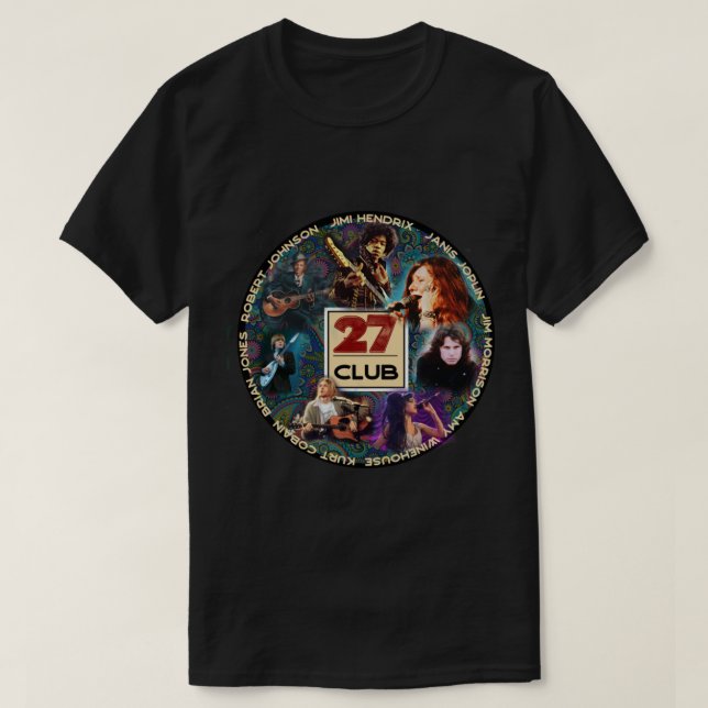 Camiseta 27 Club - Músicos que murieron en el joven tierno  (Diseño del anverso)
