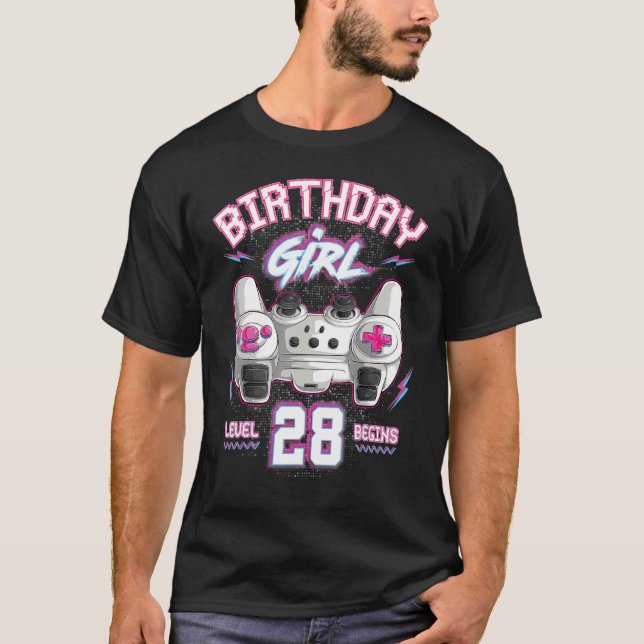 Camiseta 28.º Chica de cumpleaños Nivel 28 comienza videoju (Anverso)