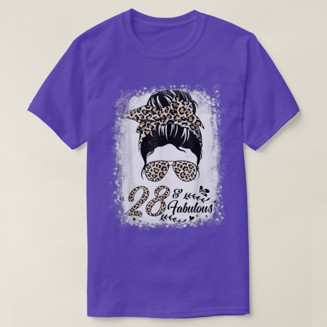 Camiseta 28 Years Old Fabulous Messy Bun Leopard 28th Birth (Diseño del anverso)