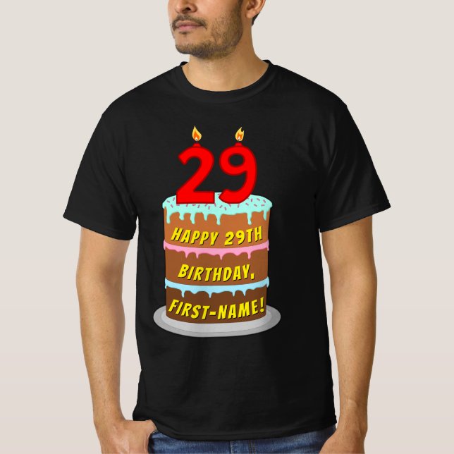 Camiseta 29º cumpleaños — Torta divertida y velas, con nomb (Anverso)
