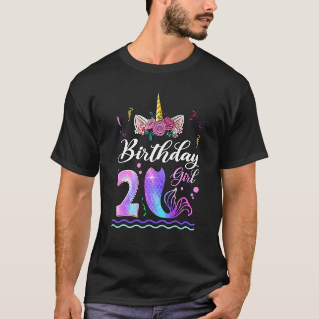 Camiseta 2.ª Chica de cumpleaños Unicornio, cola de sirena  (Anverso)