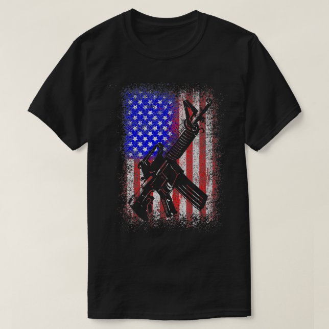 Camiseta 2.ª Enmienda Patriótico EEUU Bandera Derechos AR15 (Diseño del anverso)