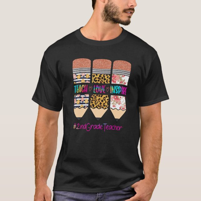 Camiseta 2.ª Maestra Enseñar Amor Inspira Lápiz Leopar (Anverso)