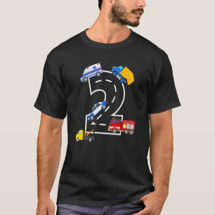 Camiseta 2.º cumpleaños Camión de la policía de bomberos de