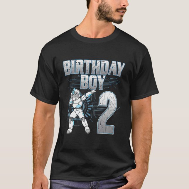 Camiseta 2.º cumpleaños de Dabbing Robot (Anverso)