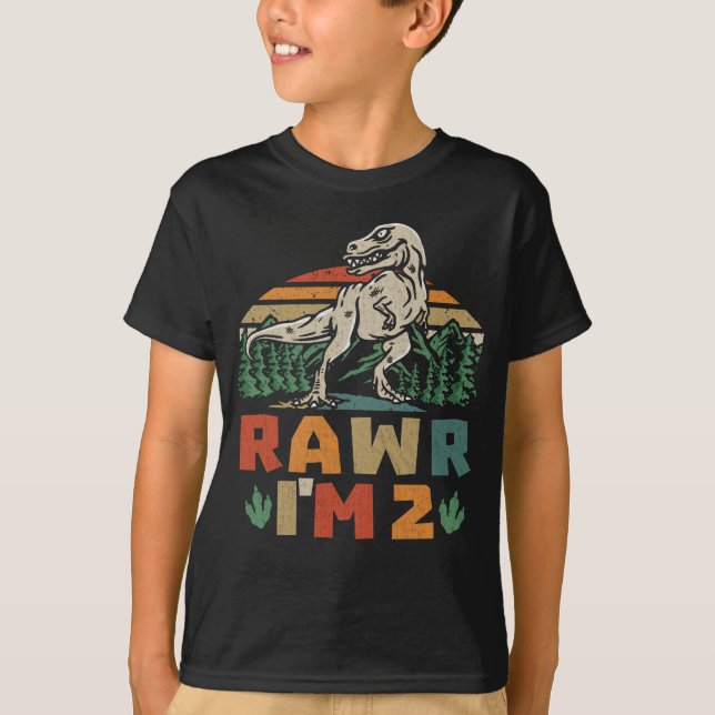 Camiseta 2.º cumpleaños Dinosaurio T Rex Rawr tengo 2 años  (Anverso)