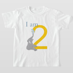 Camiseta 2.º cumpleaños Moderno Mínimo Elefante Gris Camise