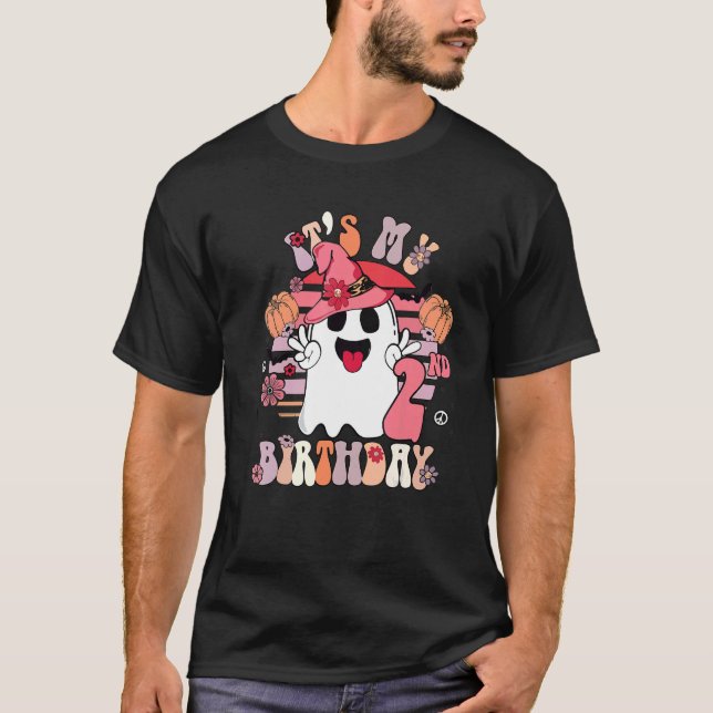 Camiseta 2.º cumpleaños Spooky Boo 2 años Groovy Retro 7 (Anverso)