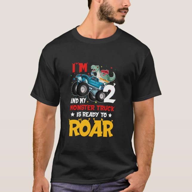 Camiseta 2.º Fiesta de Camión Monstruo de Cumpleaños K de 2 (Anverso)