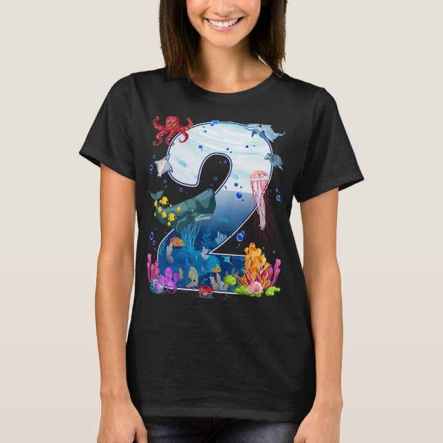 Camiseta 2.º Fiesta de cumpleaños Océano de peces de 2 años (Anverso)
