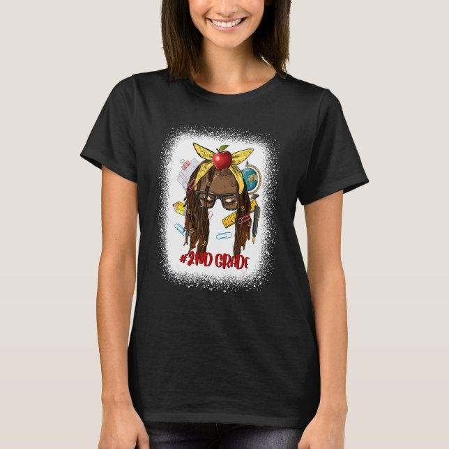 Camiseta 2.º Grado Afro Messy Bun Hair Divertido De Vuelta  (Anverso)
