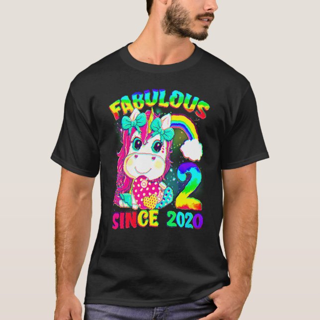 Camiseta 2 años, segundo cumpleaños, unicornio Chica Fabulo (Anverso)