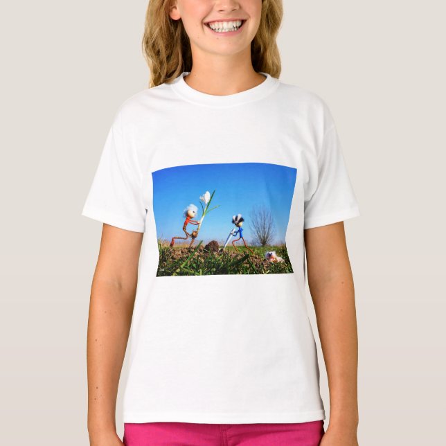 Camiseta 2 Fubby's die een bol krokus planten. (Anverso)