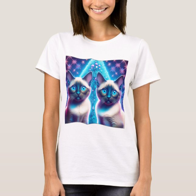 Camiseta 2 Gatitos Siameses Posando Con Árbol De Navidad (Anverso)
