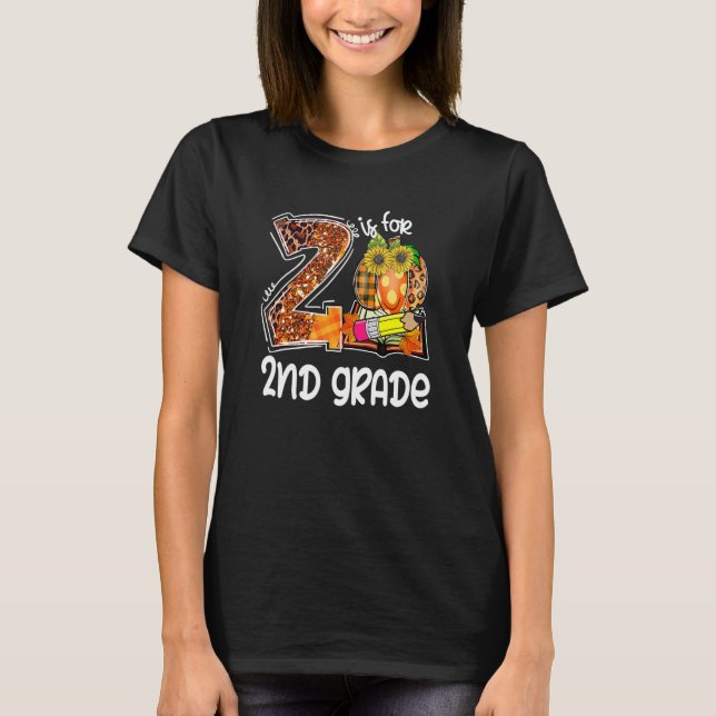 Camiseta 2 Is For 2nd Grade Leopard Pumpkin Teacher Fall Th (Anverso)
