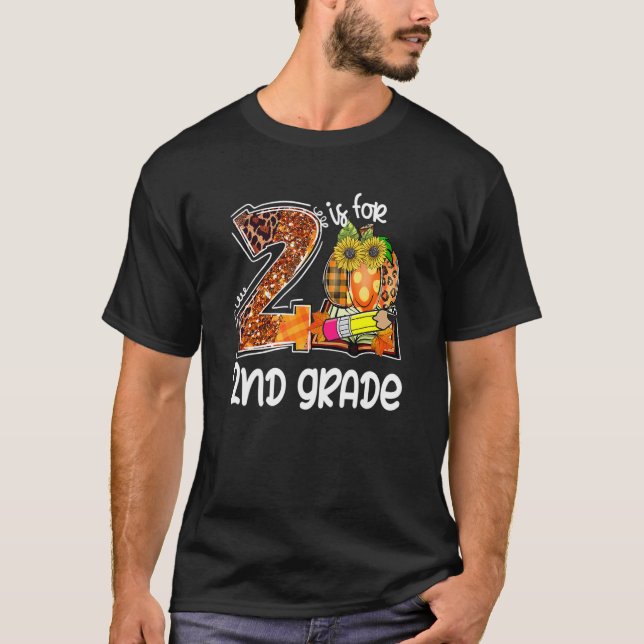 Camiseta 2 Is For 2nd Grade Leopard Pumpkin Teacher Fall Th (Anverso)